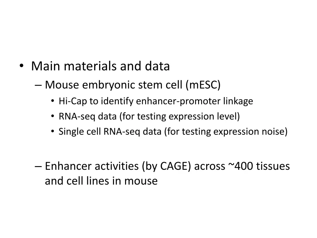 main materials and data mouse embryonic stem cell