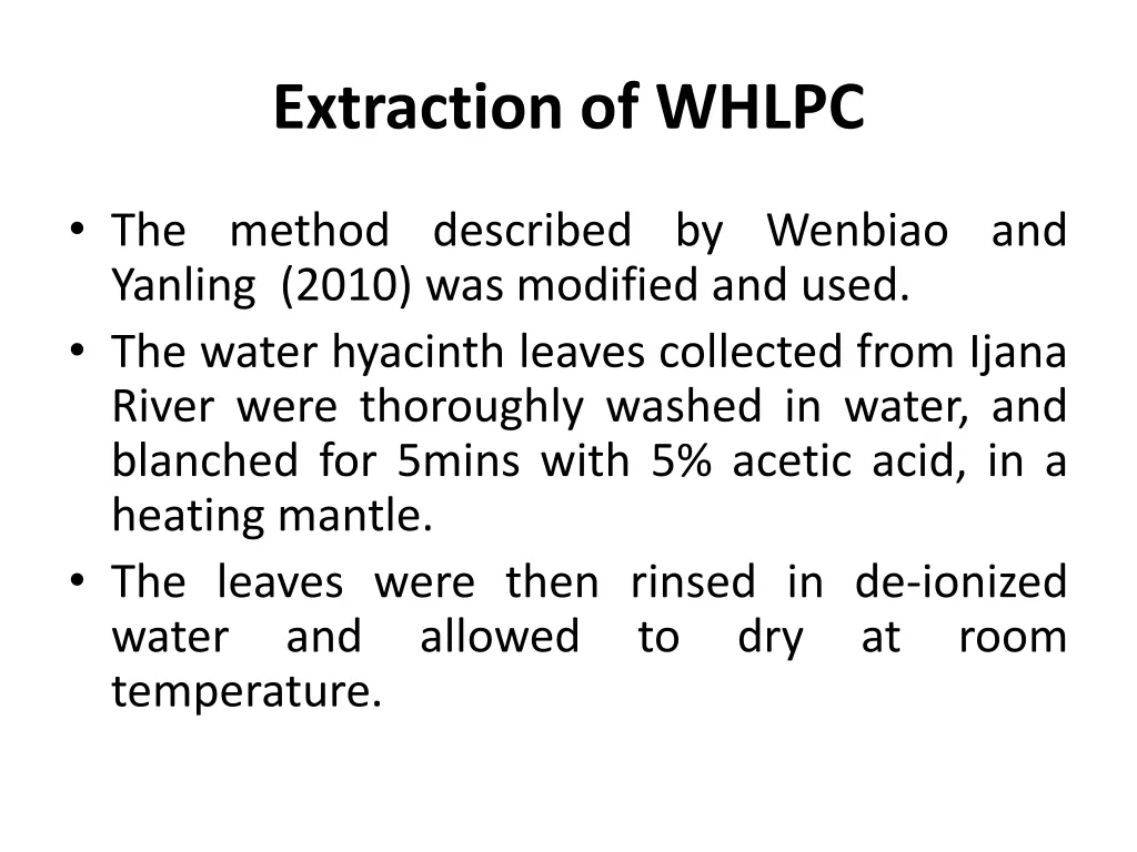 extraction of whlpc