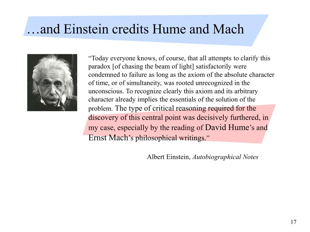 and einstein credits hume and mach