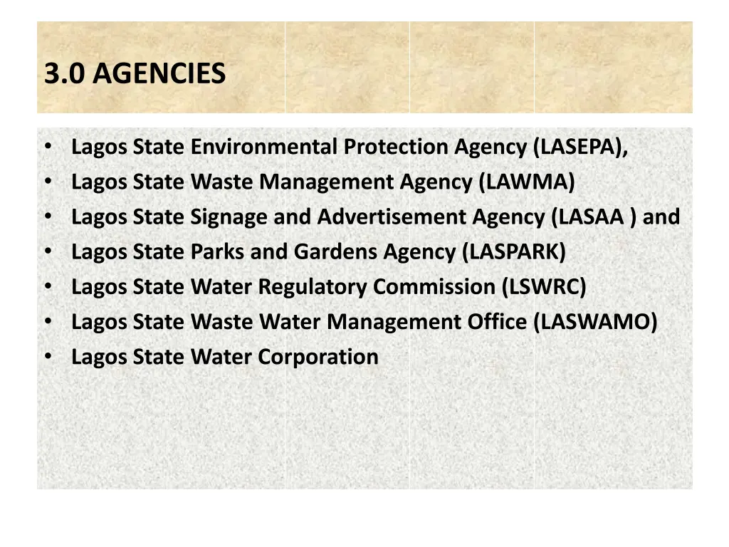 3 0 agencies