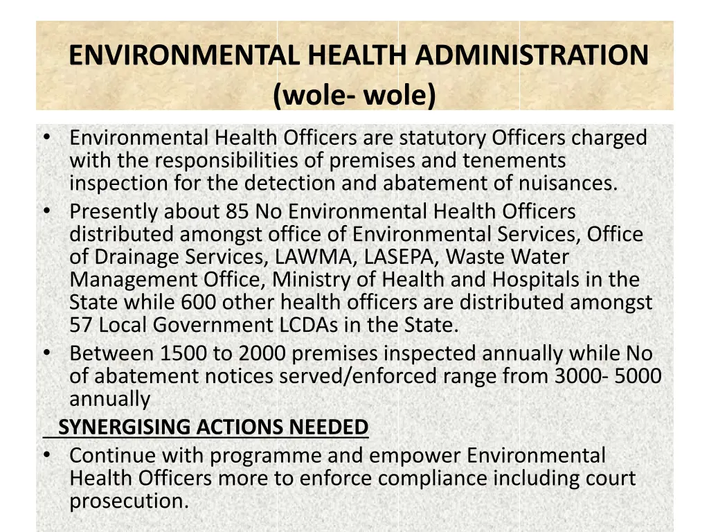 environmental health administration wole wole