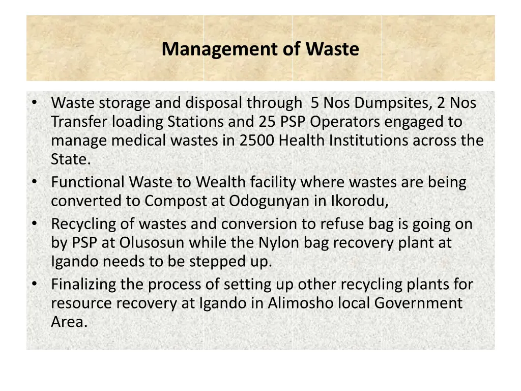 management of waste