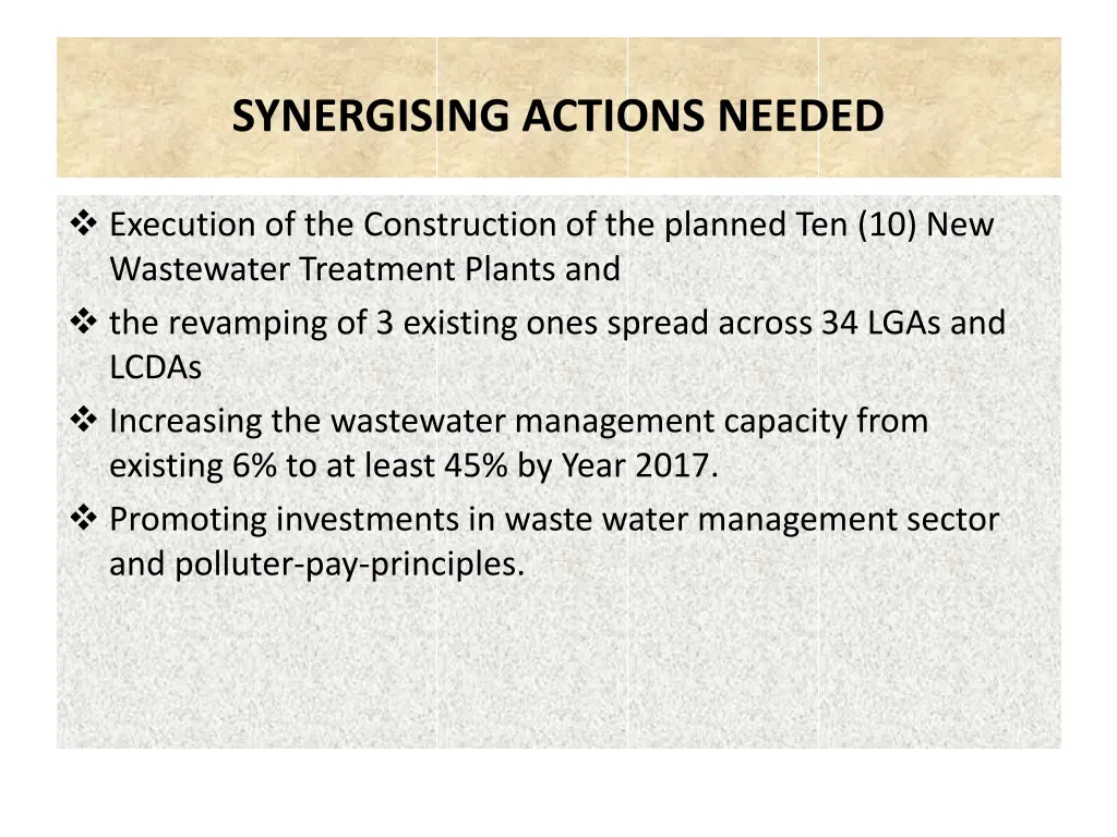 synergising actions needed 1