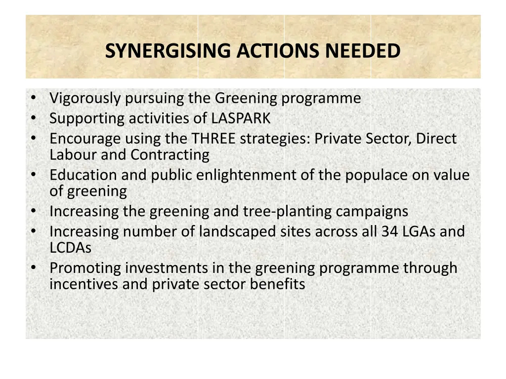 synergising actions needed 2