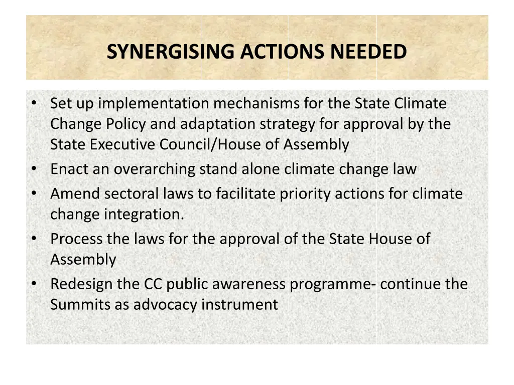 synergising actions needed 5