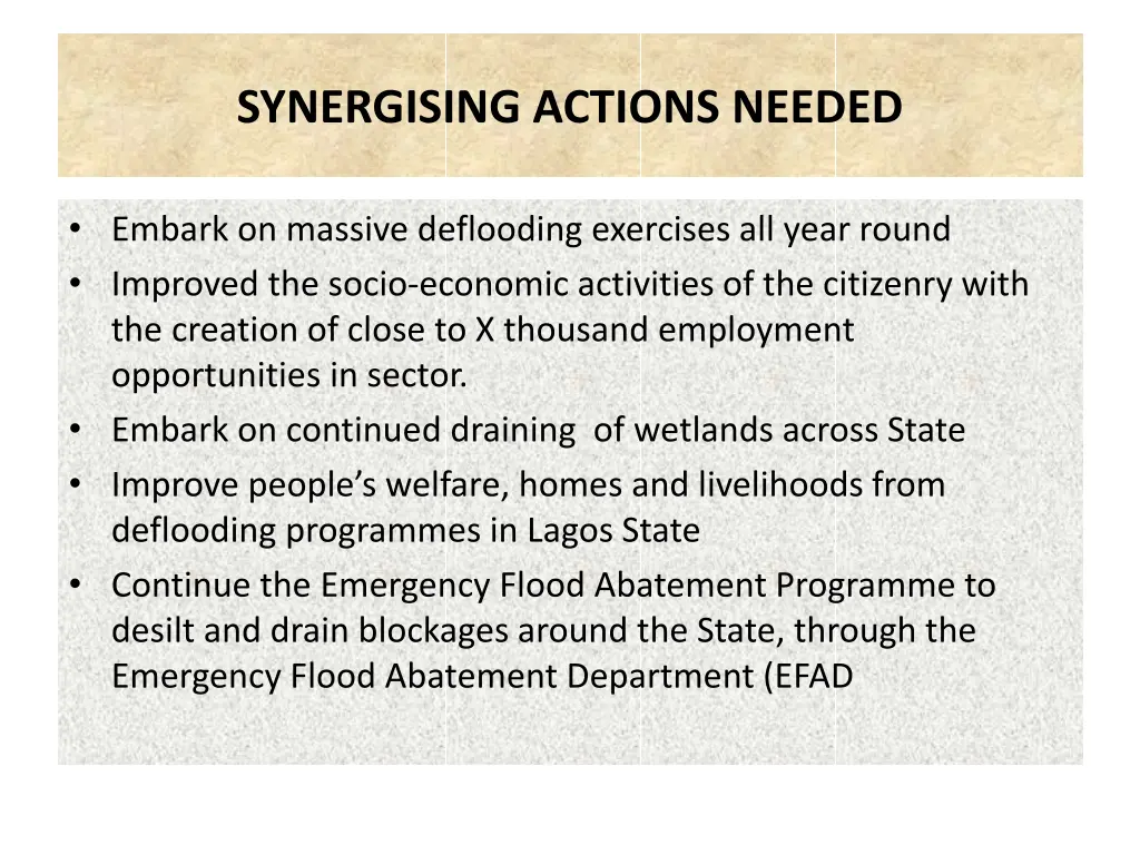 synergising actions needed 6