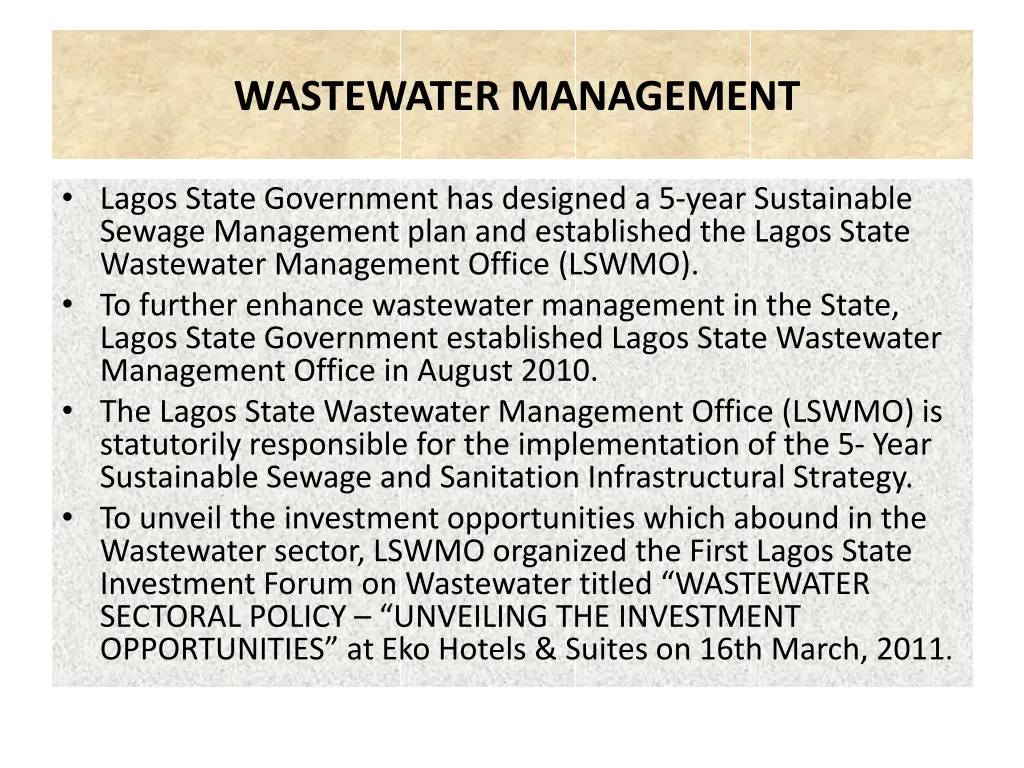 wastewater management