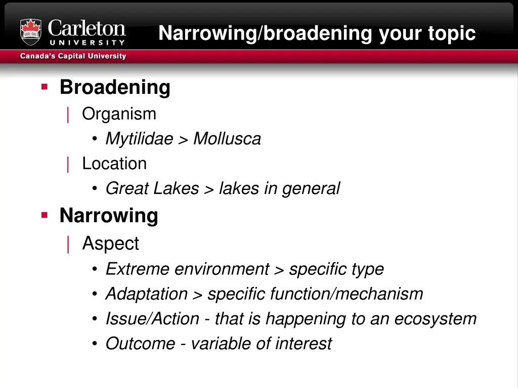 narrowing broadening your topic