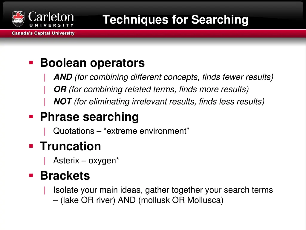 techniques for searching