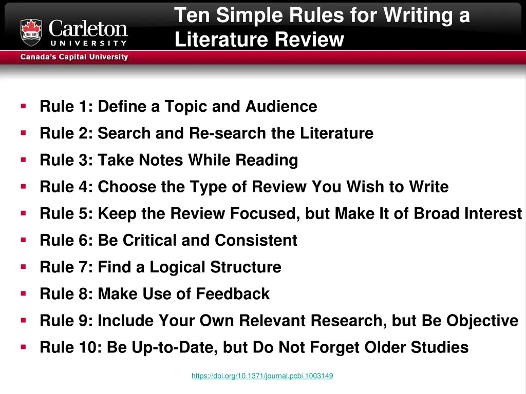 ten simple rules for writing a literature review