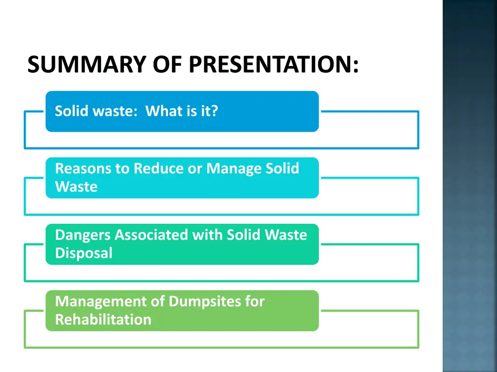 summary of presentation