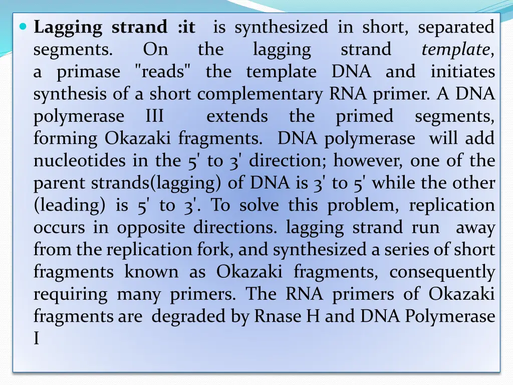 lagging strand it segments a primase reads