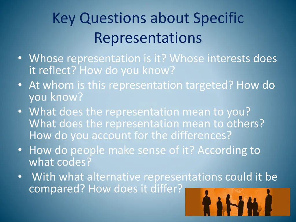 key questions about specific representations 1