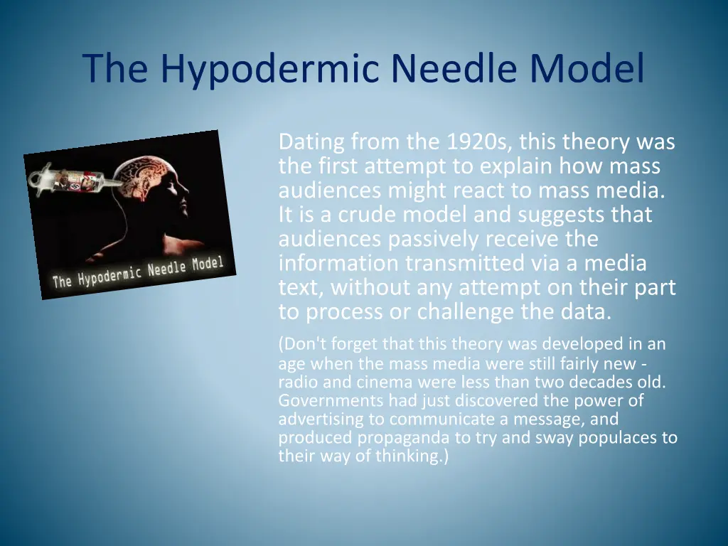 the hypodermic needle model