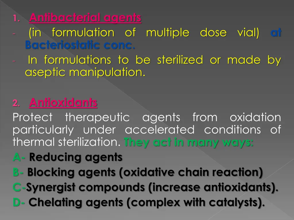 1 antibacterial agents in formulation of multiple