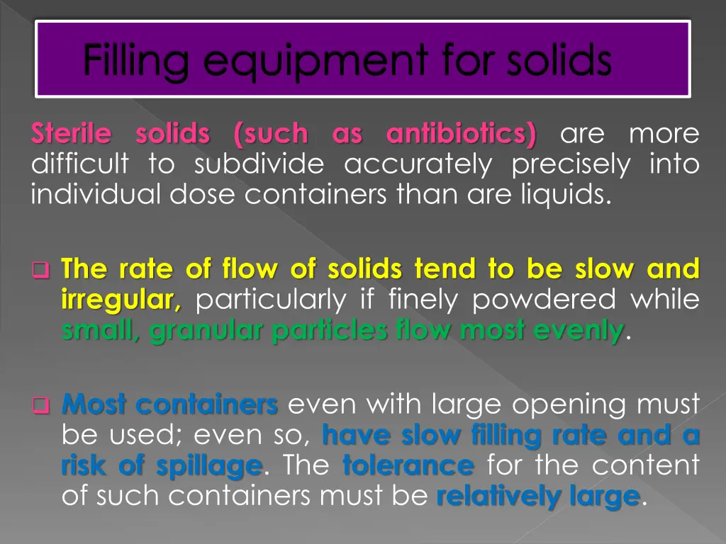 filling equipment for solids