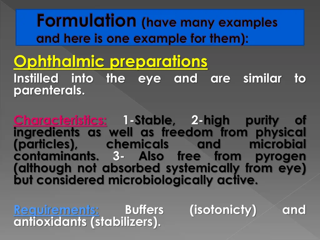 formulation have many examples and here