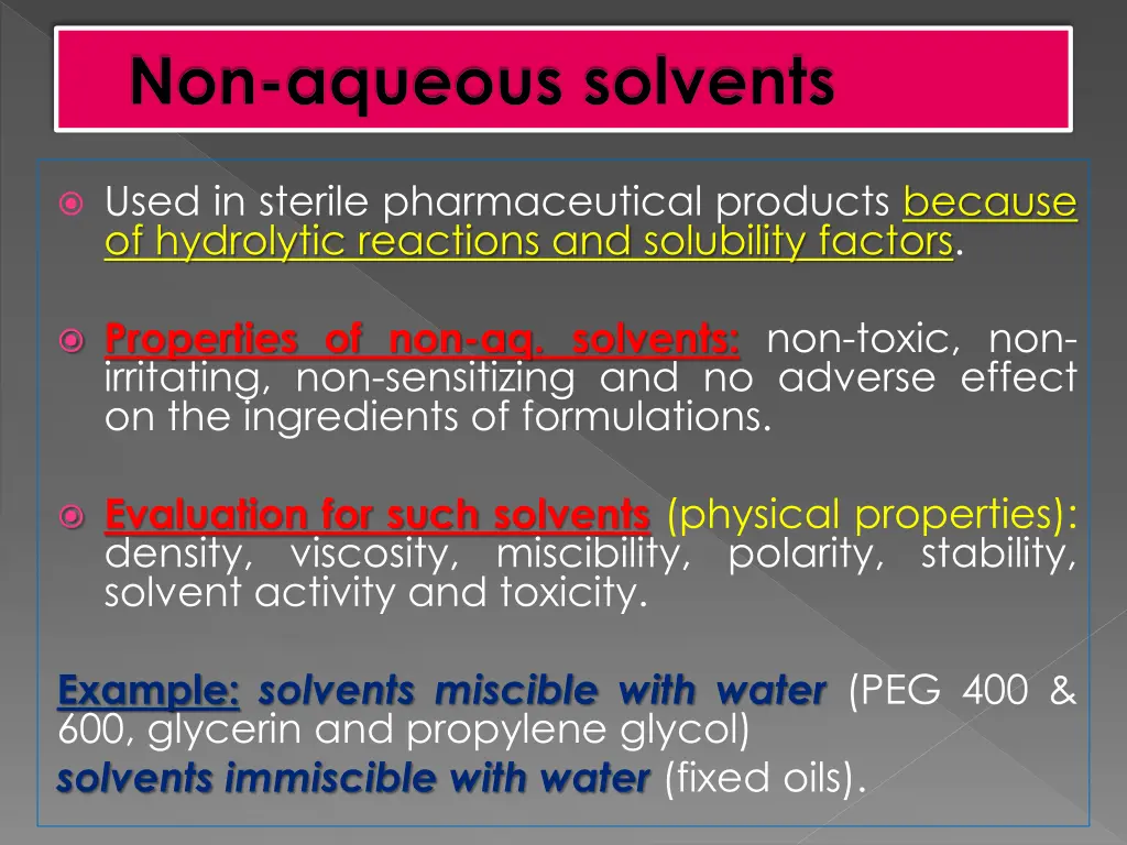 non aqueous solvents