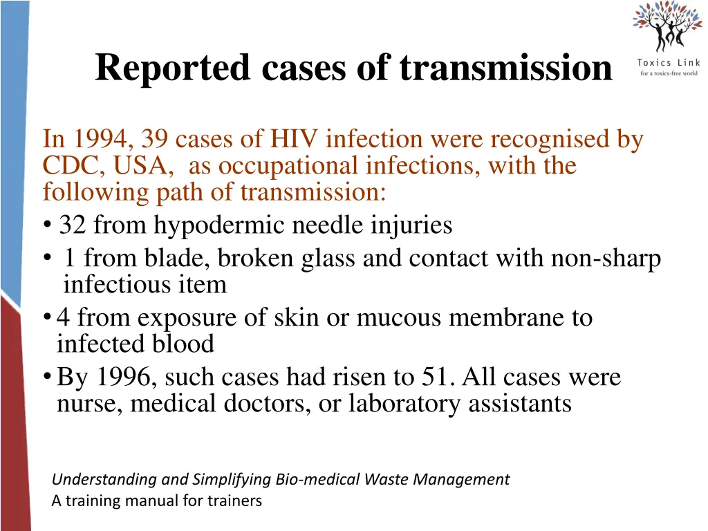 reported cases of transmission