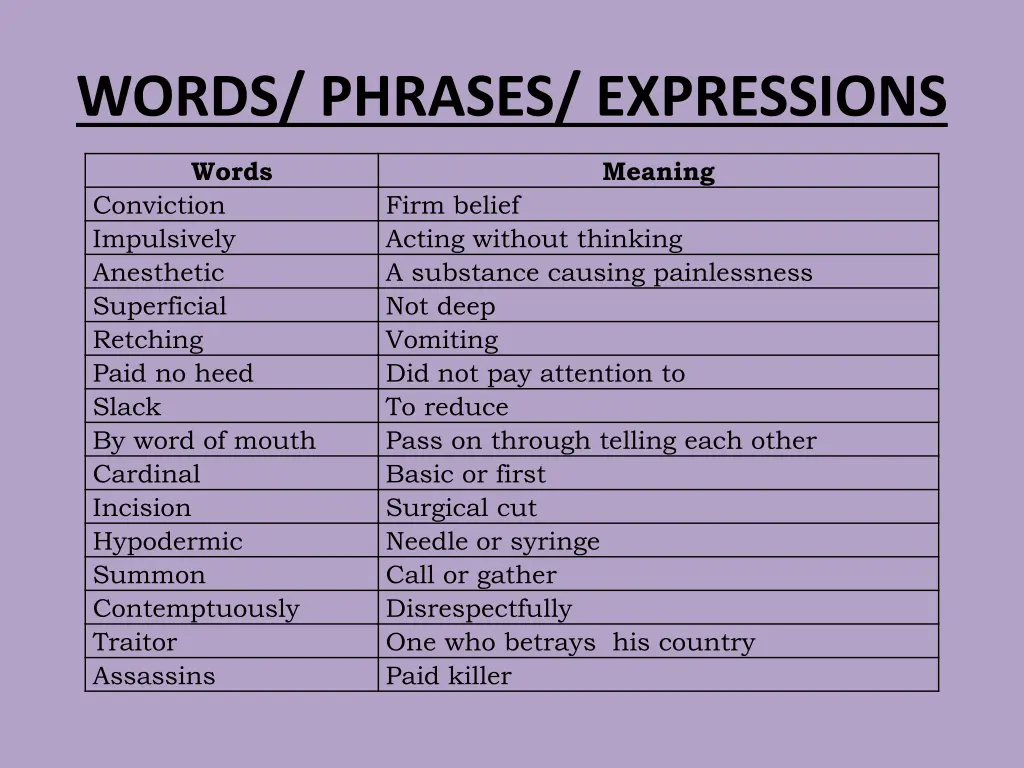 words phrases expressions