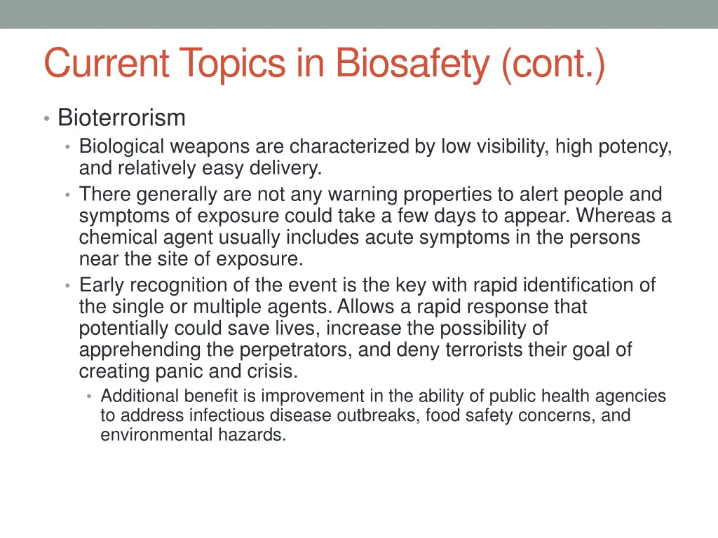 current topics in biosafety cont