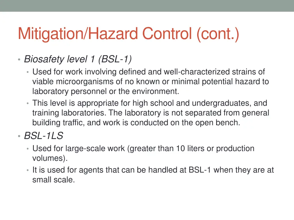 mitigation hazard control cont