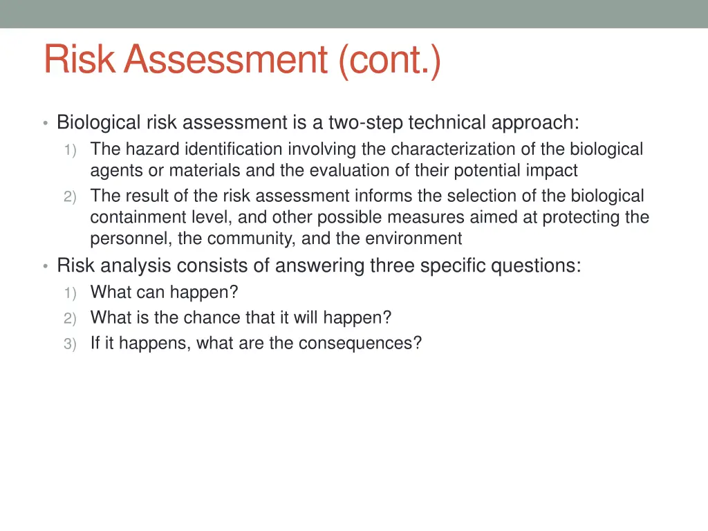 risk assessment cont