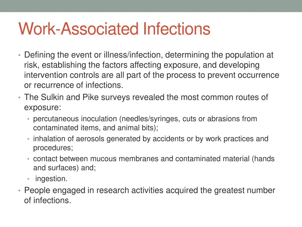 work associated infections