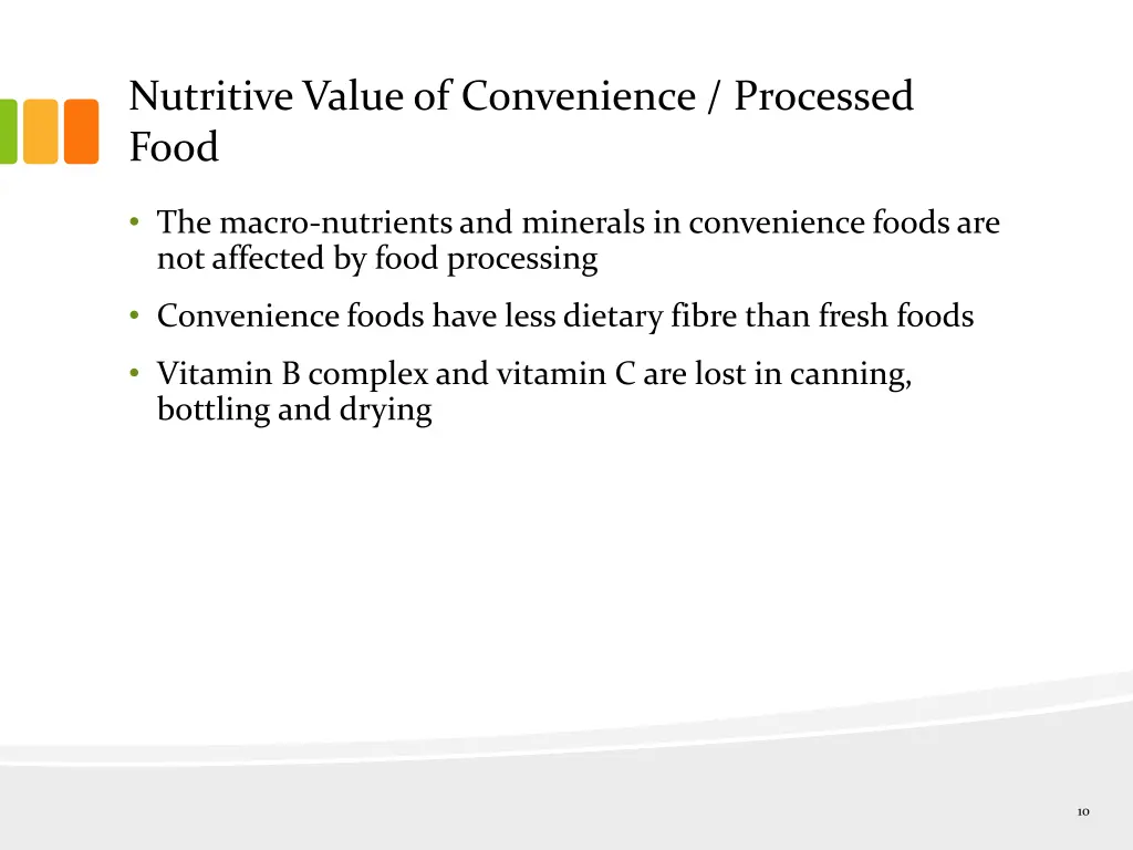 nutritive value of convenience processed food 1