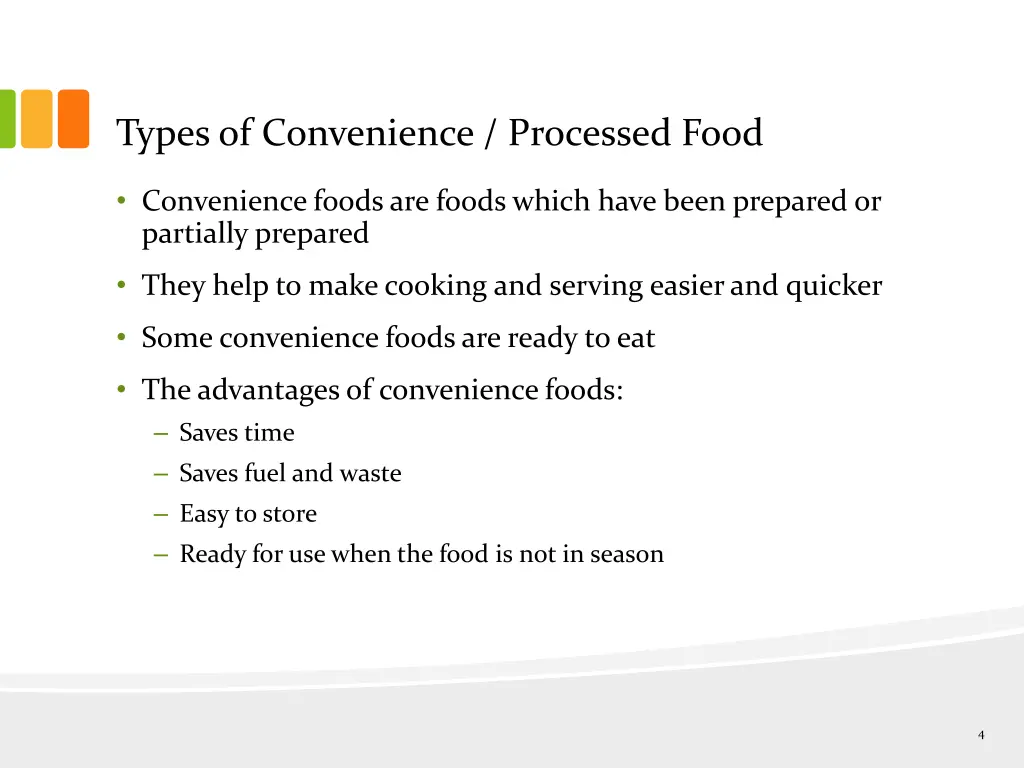 types of convenience processed food 1