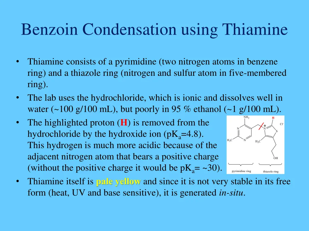 benzoin condensation using thiamine