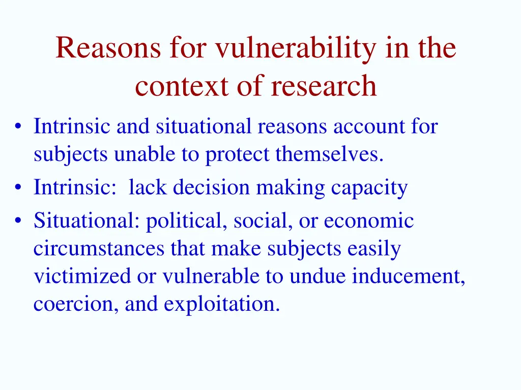 reasons for vulnerability in the context