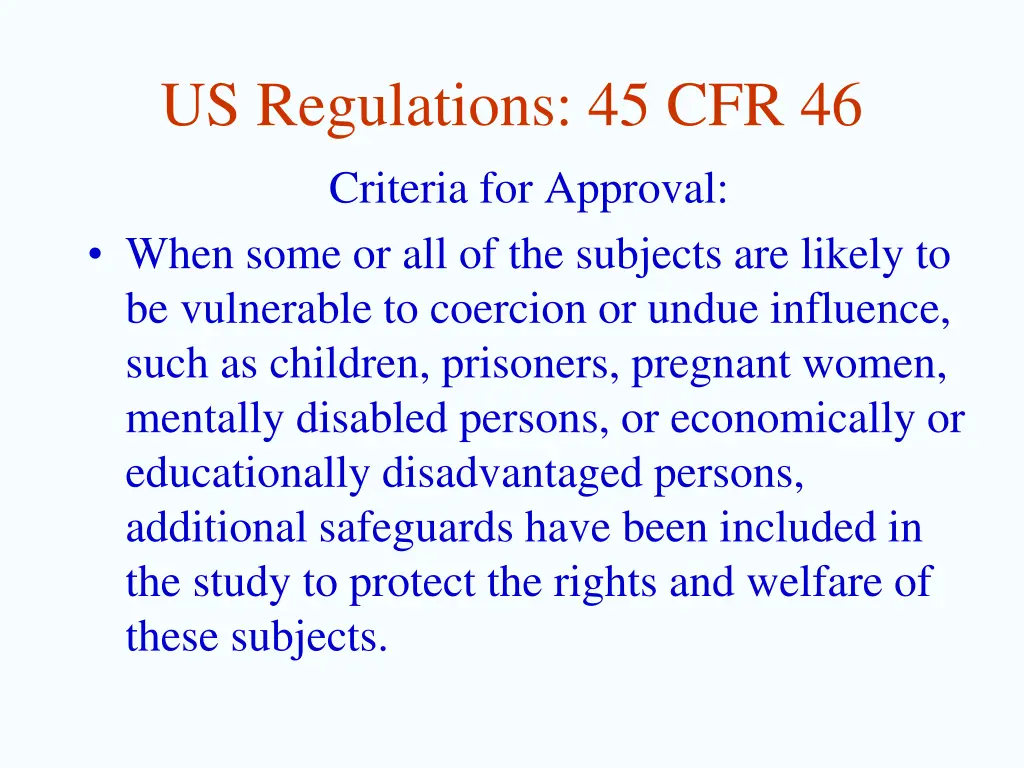 us regulations 45 cfr 46 criteria for approval