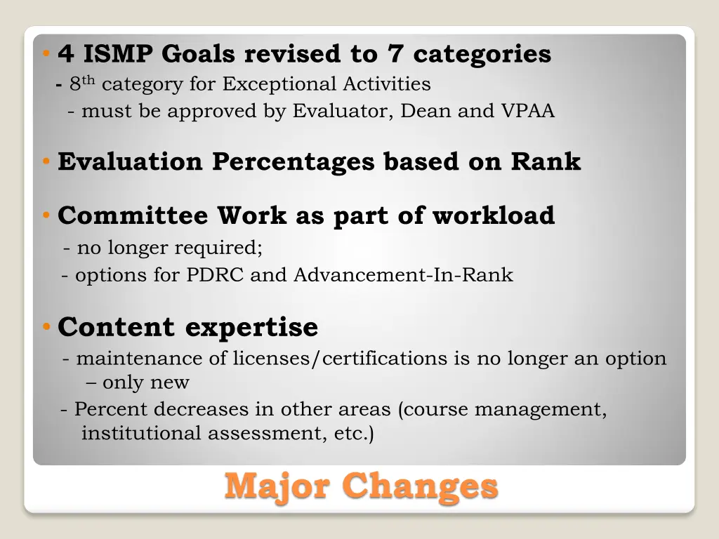 4 ismp goals revised to 7 categories