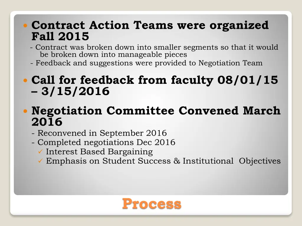 contract action teams were organized fall 2015