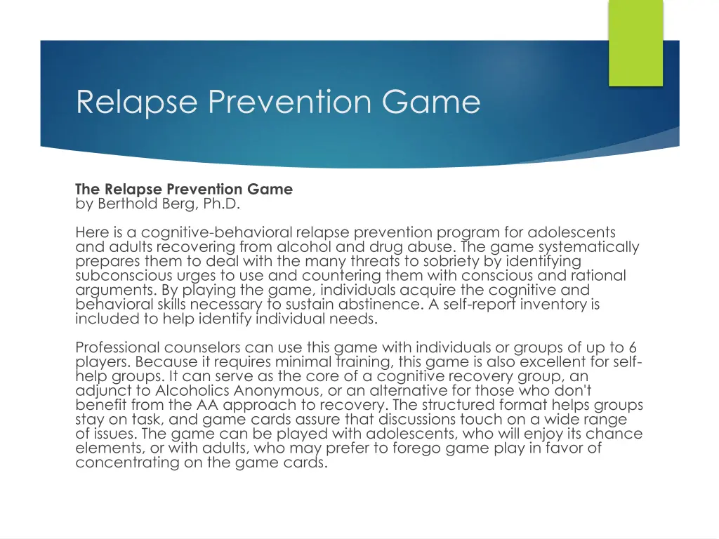 relapse prevention game 1