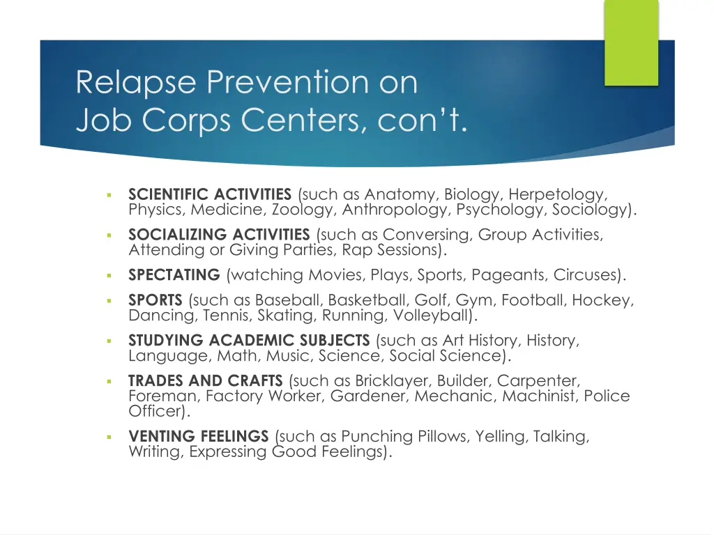 relapse prevention on job corps centers con t 1