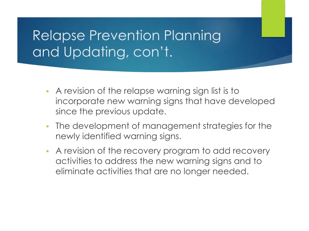 relapse prevention planning and updating con t