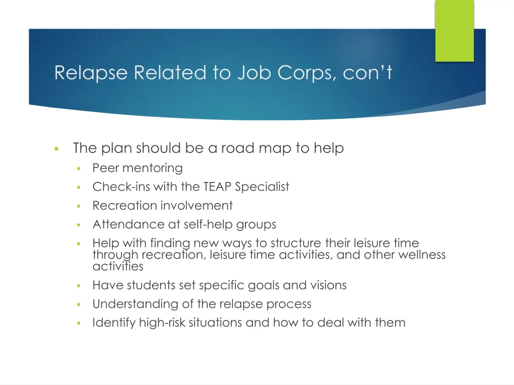 relapse related to job corps con t