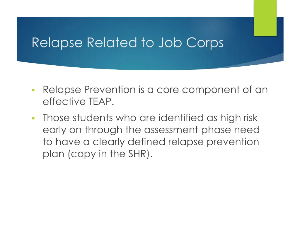 relapse related to job corps