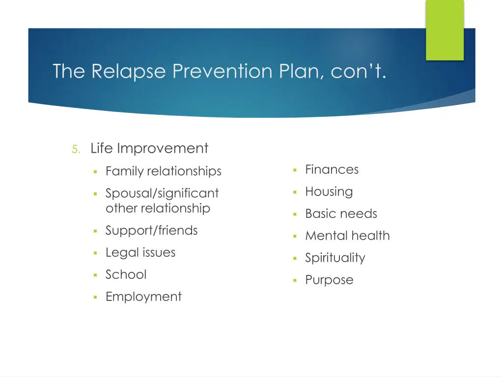 the relapse prevention plan con t 1