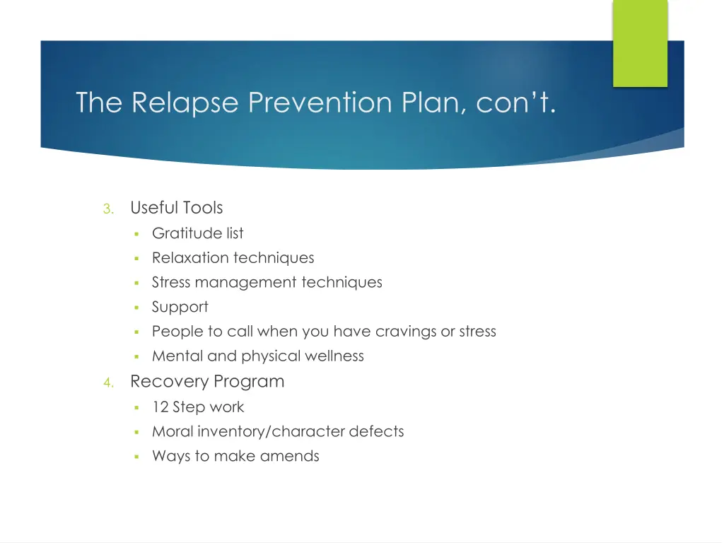 the relapse prevention plan con t