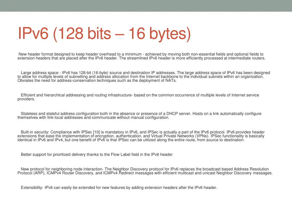 ipv6 128 bits 16 bytes