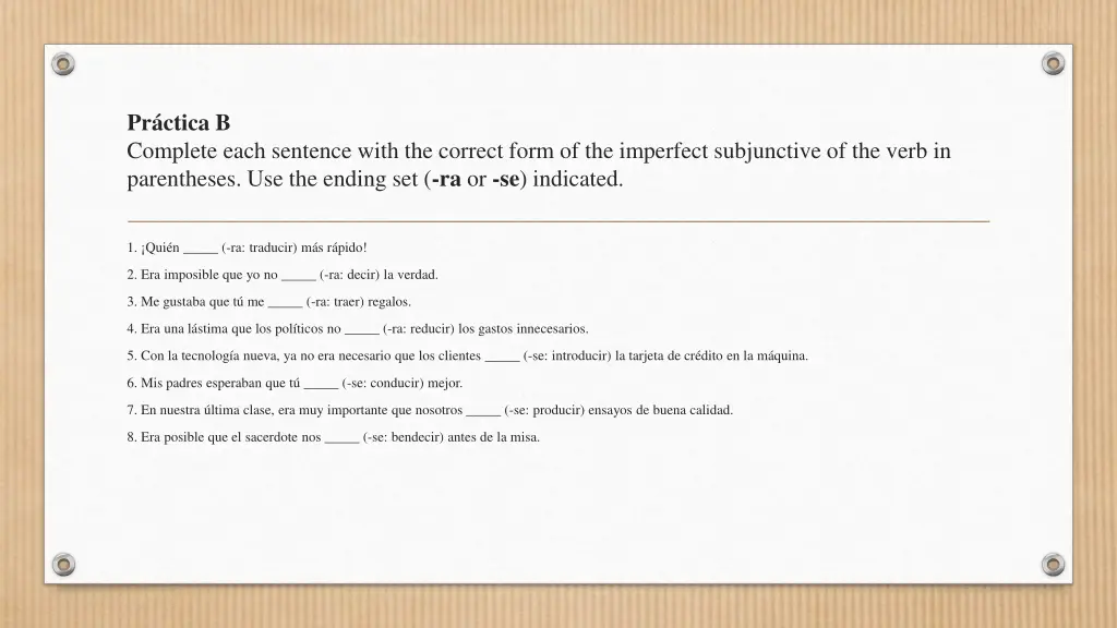 pr ctica b complete each sentence with