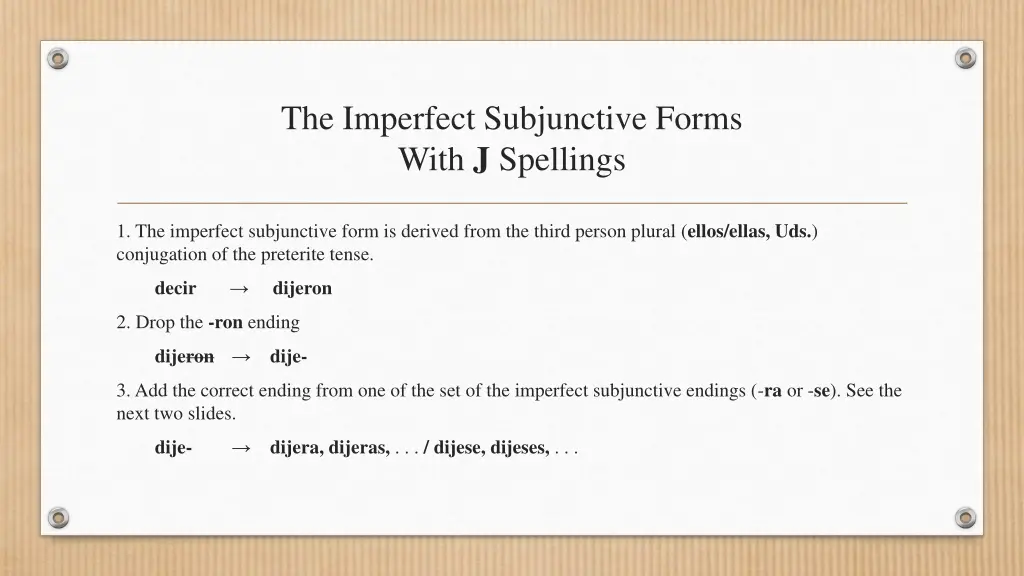 the imperfect subjunctive forms with j spellings