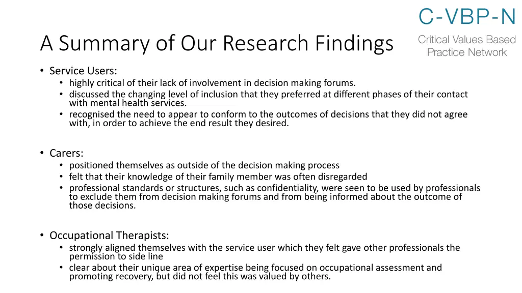 a summary of our research findings