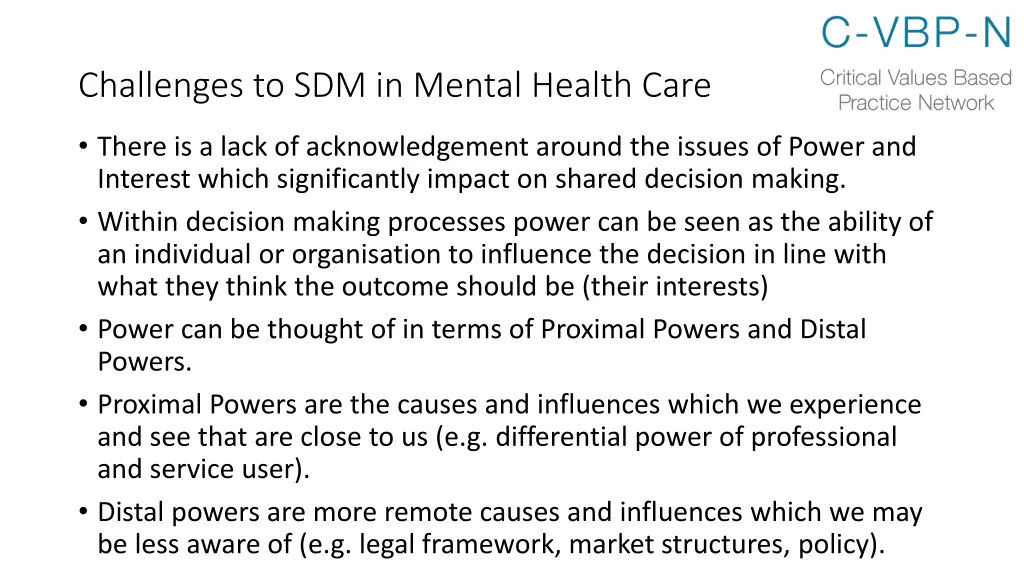 challenges to sdm in mental health care