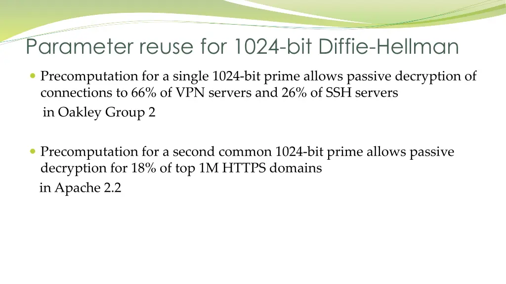 parameter reuse for 1024 bit diffie hellman