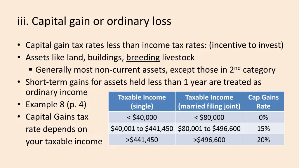 iii capital gain or ordinary loss