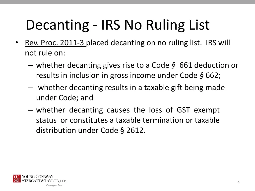 decanting irs no ruling list rev proc 2011